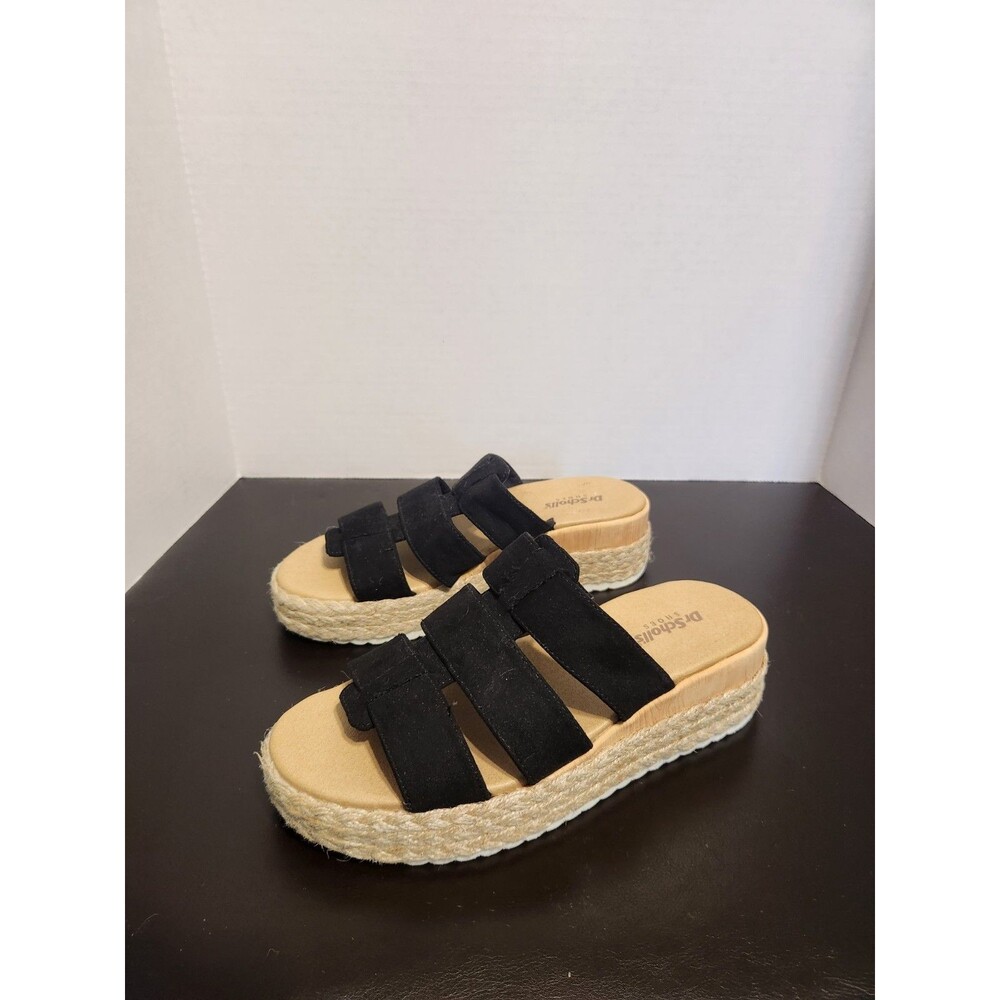 Dr. Scholl's Electric Black Faux Suede Espadrille Platform Slide Sandals Size 7